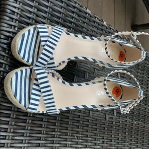white and navy blue high heels